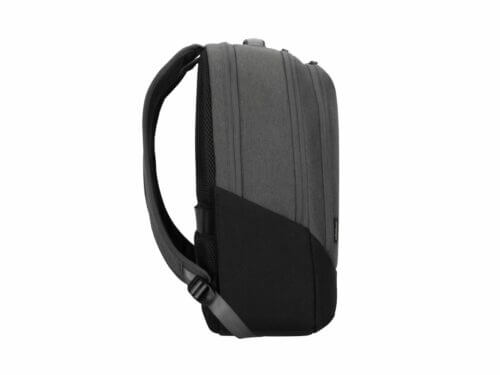 Side view of gray backpack