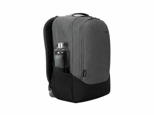Gray backpack with water bottle pocket