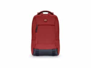 Red backpack with front zipper pocket
