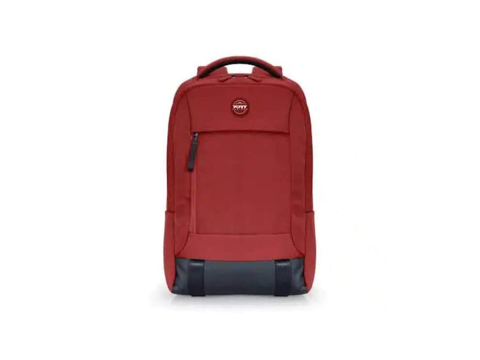 Red backpack with front zipper pocket