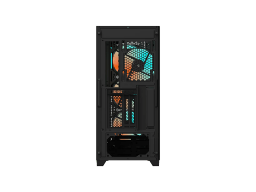 Back view of computer case with cooling fans.