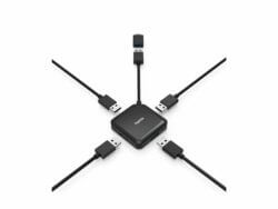 USB hub with multiple connected cables
