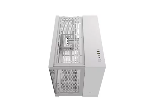 Empty white computer case, side view.