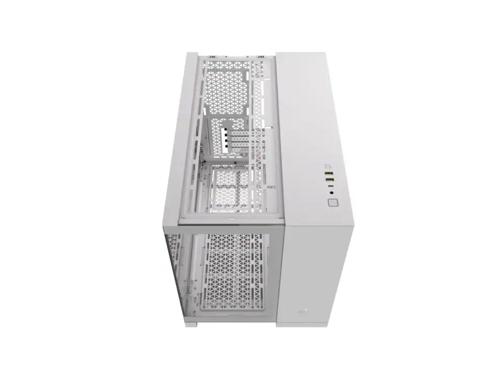 Empty white computer case, side view.