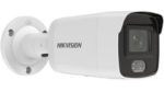 Hikvision security camera on white background.