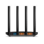 Black Wi-Fi router with four antennas
