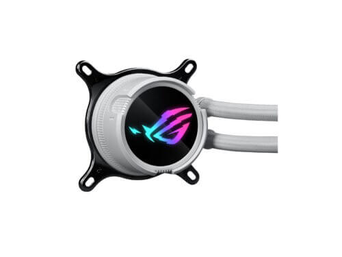 Gaming liquid CPU cooler with RGB lighting.