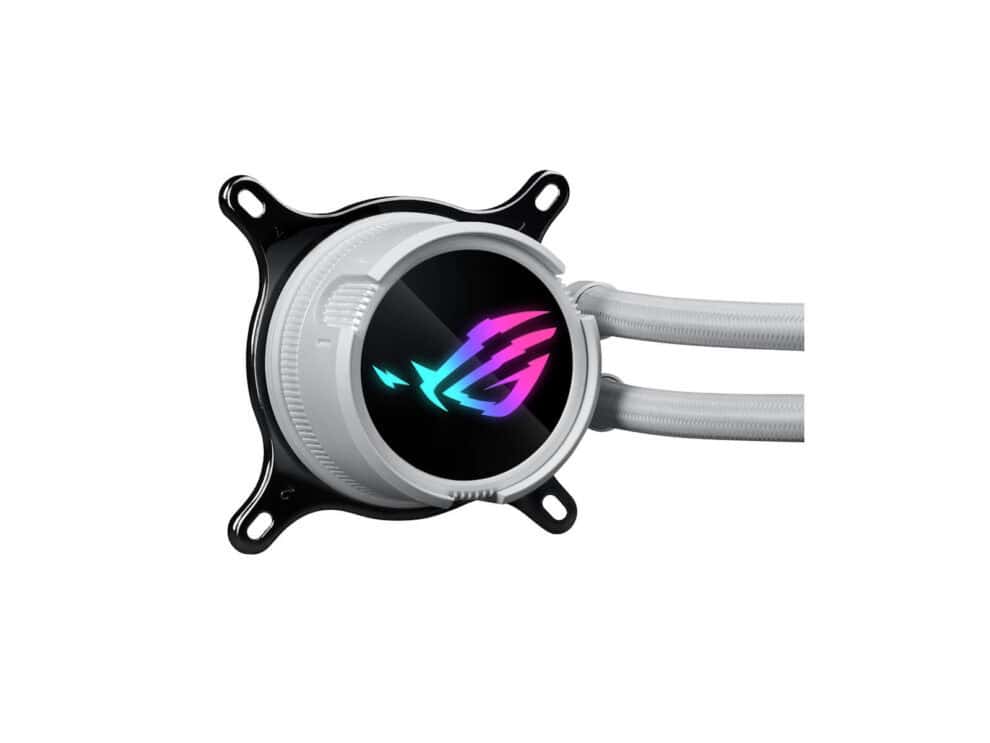 Gaming liquid CPU cooler with RGB lighting.