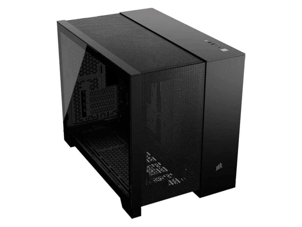 2500d airflow micro atx dual chamber pc case; black Black computer case with mesh front panel.