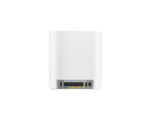 Back view of a white WiFi router.