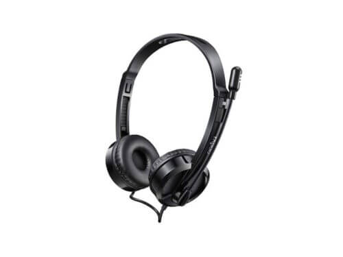 Black over-ear headphones with microphone.