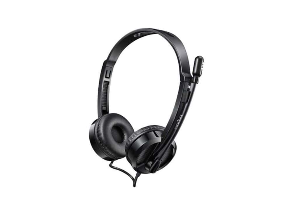 Black over-ear headphones with microphone.
