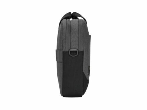 Side view of gray backpack