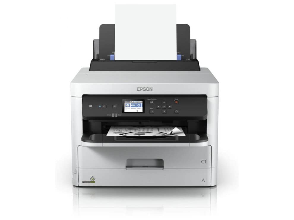 Epson printer with paper in output tray