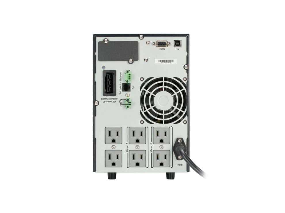Back view of power supply unit with outlets.