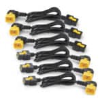 Five black and yellow electrical cords