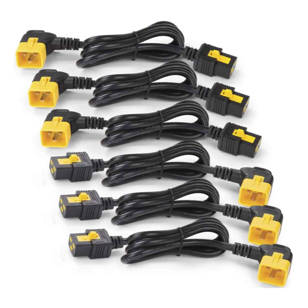 power cord kit (6 ea), locking, c19 to c20 (90 degree), 1.2m Five black and yellow electrical cords