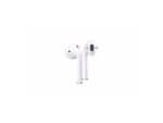 Wireless white earbuds on white background
