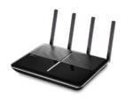 Black TP-Link WiFi router with four antennas