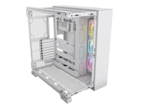 White computer case with RGB fans.