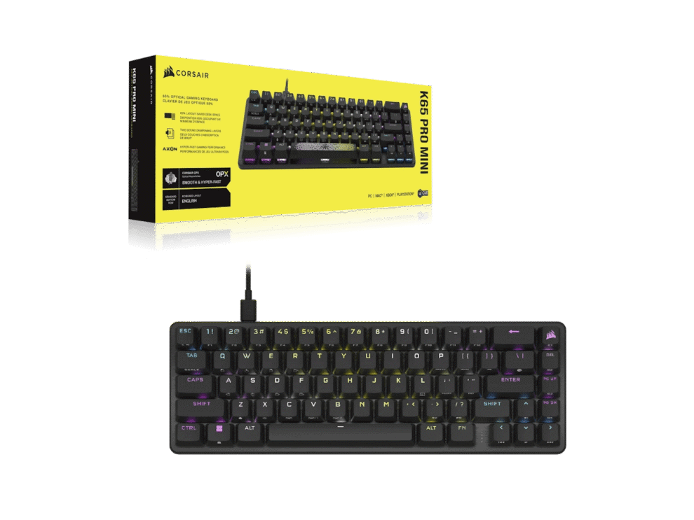 k65 pro mini rgb 65% optical mechanical gaming keyboard corsair opx switches black Corsair K65 Pro Mini Gaming Keyboard