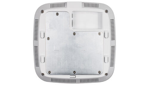 Bottom view of a router with screws.