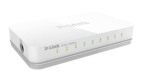 d link 8 port 10/100/1000mbps unmanaged switch (plastic case), d link’s innovative green ethernet technology D-Link DGS-1008A Ethernet Switch