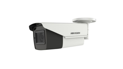 Hikvision surveillance camera mounted on a wall.