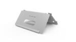 Adjustable laptop stand, silver, ergonomic design.