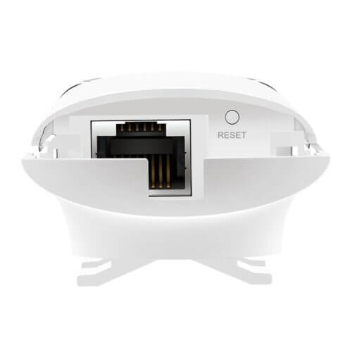 Ethernet port and reset button on device