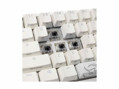 Mechanical keyboard with removed keycaps exposing switches