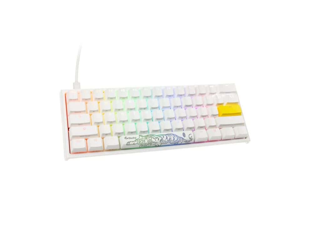 White mechanical keyboard with rainbow backlighting