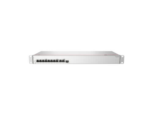 MikroTik router rack-mounted with multiple Ethernet ports.