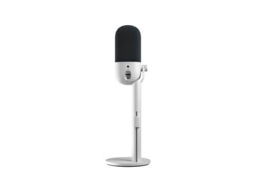White microphone on stand isolated background.
