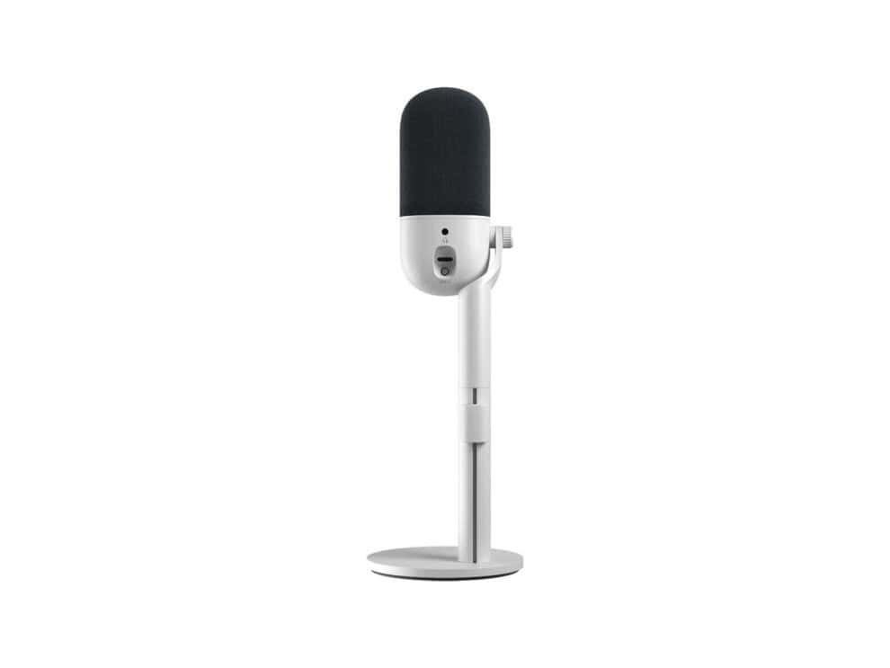 White microphone on stand isolated background.