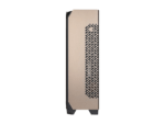 Slim beige computer tower with vented side panel.