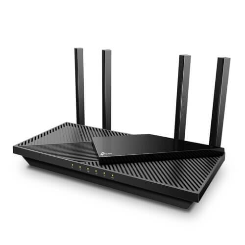 TP-Link black Wi-Fi router with four antennas
