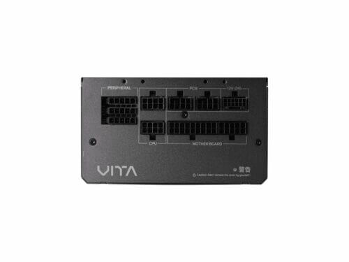 Power supply unit with labeled ports and brand logo