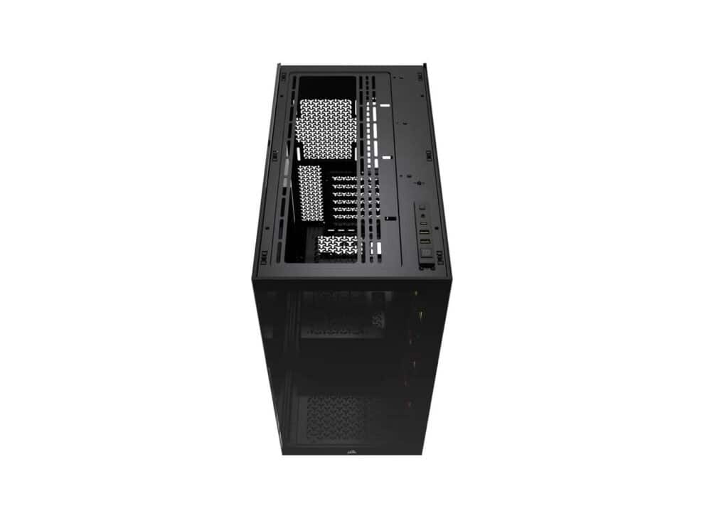 Black computer case, top view