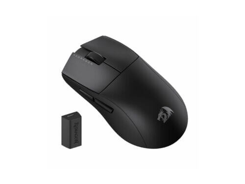 Black wireless gaming mouse with USB receiver
