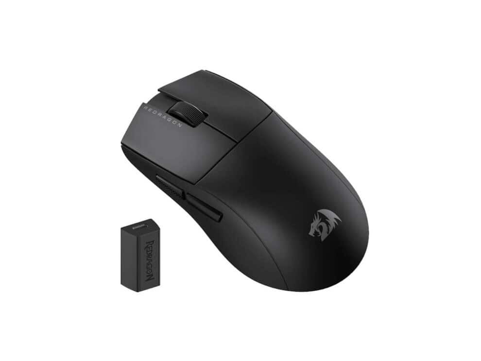 Black wireless gaming mouse with USB receiver