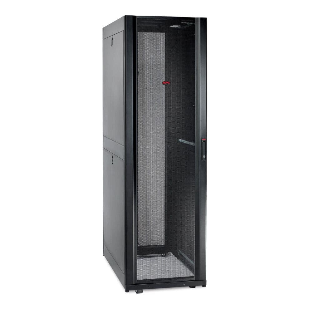 Black server cabinet with mesh door