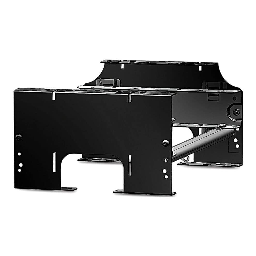 Black metal bracket for electronic device installation.