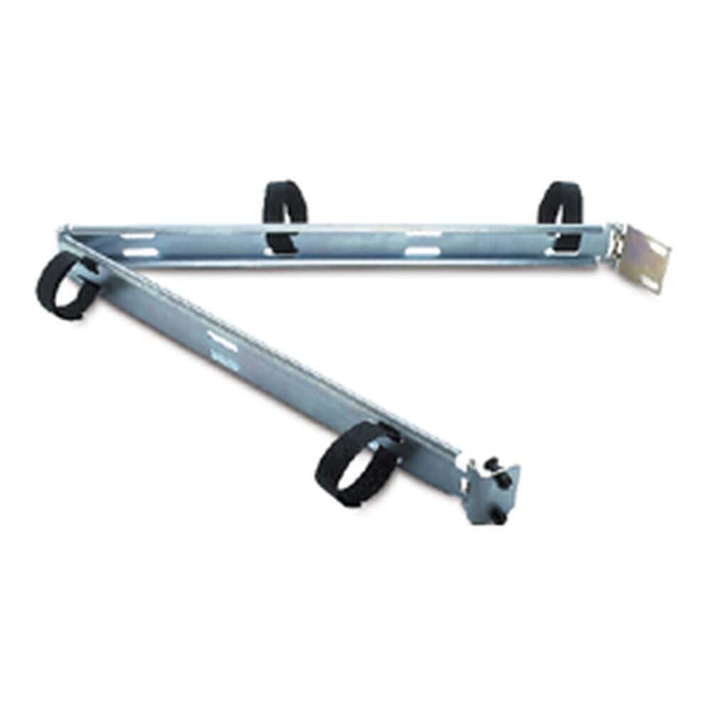 Metal securing frame with black straps