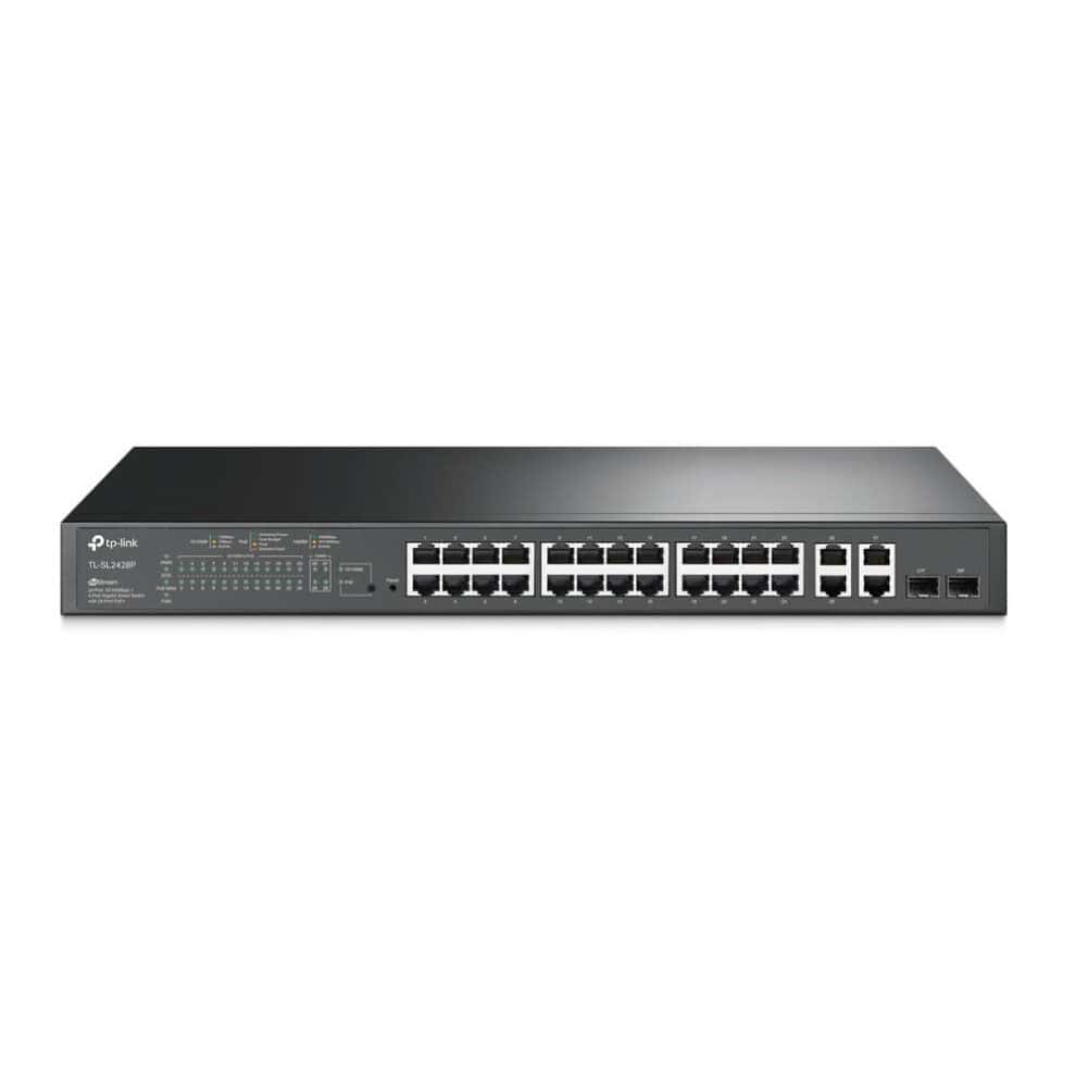 tp link tl sl2428p jetstream 24 port 10/100mbps + 4 port gigabit smart switch with 24 port poe+ TP-Link 24-Port Gigabit Ethernet Network Switch