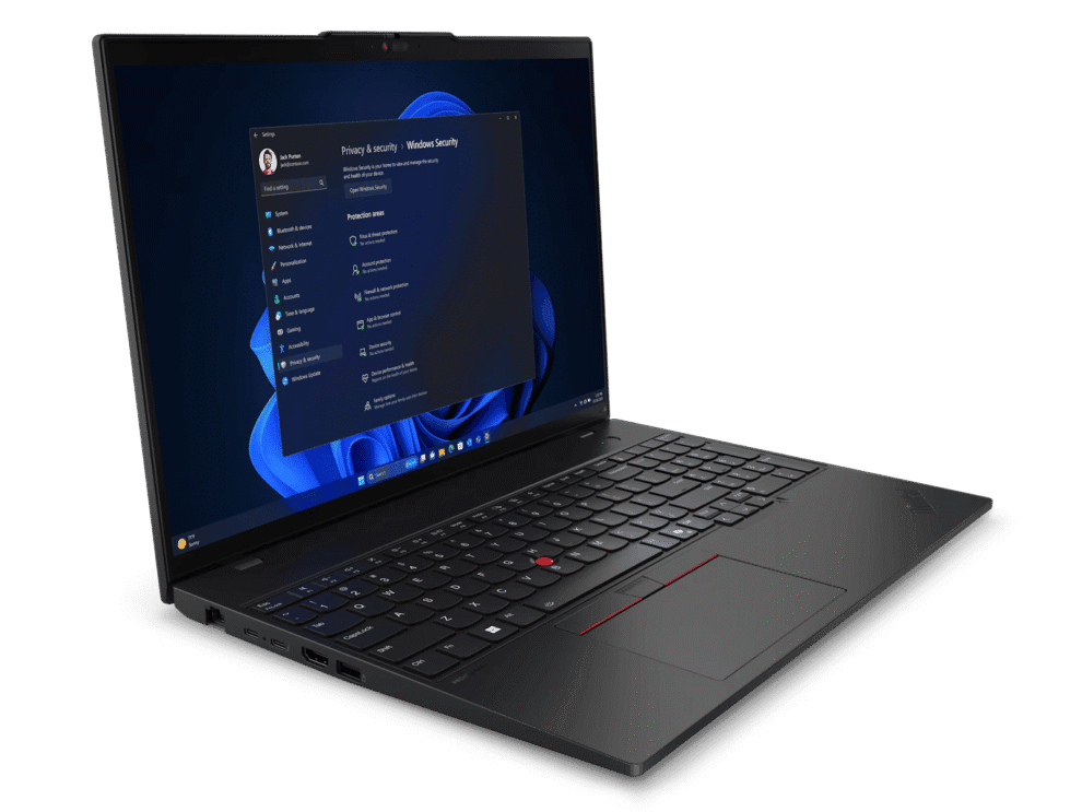 Black laptop with Windows Security settings screen