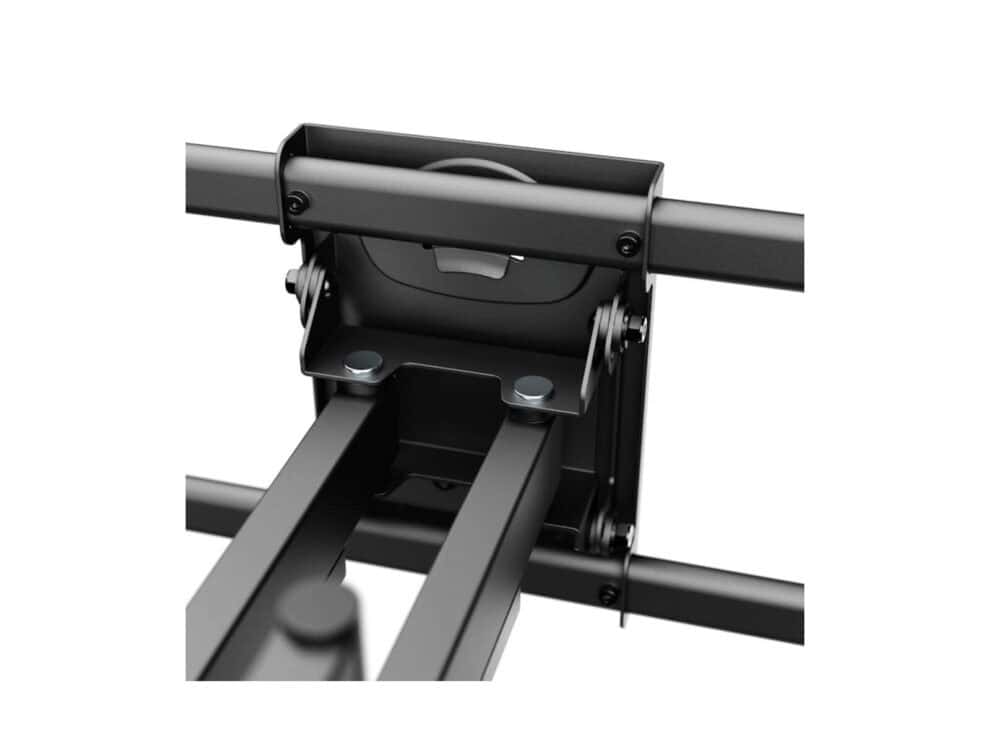 Close-up of black metal bracket.