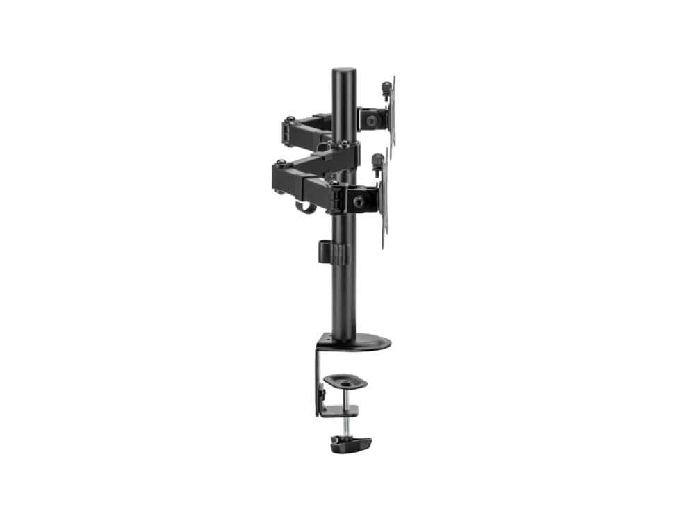 Dual monitor desk mount, adjustable arms, black