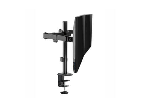 winx rise simple adjustable dual monitor arm Side view of desk monitor arm