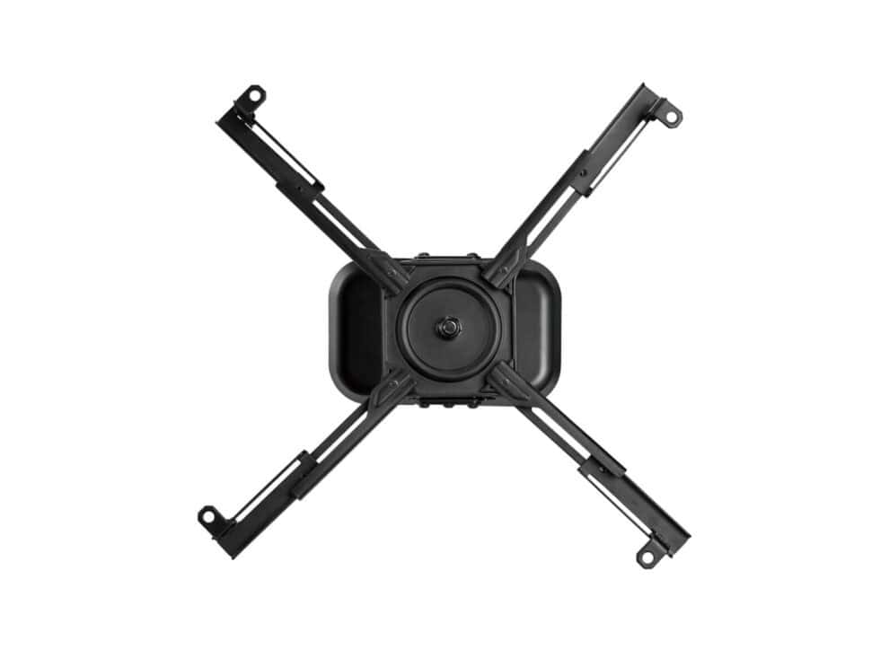 Black projector mount for ceiling installation.